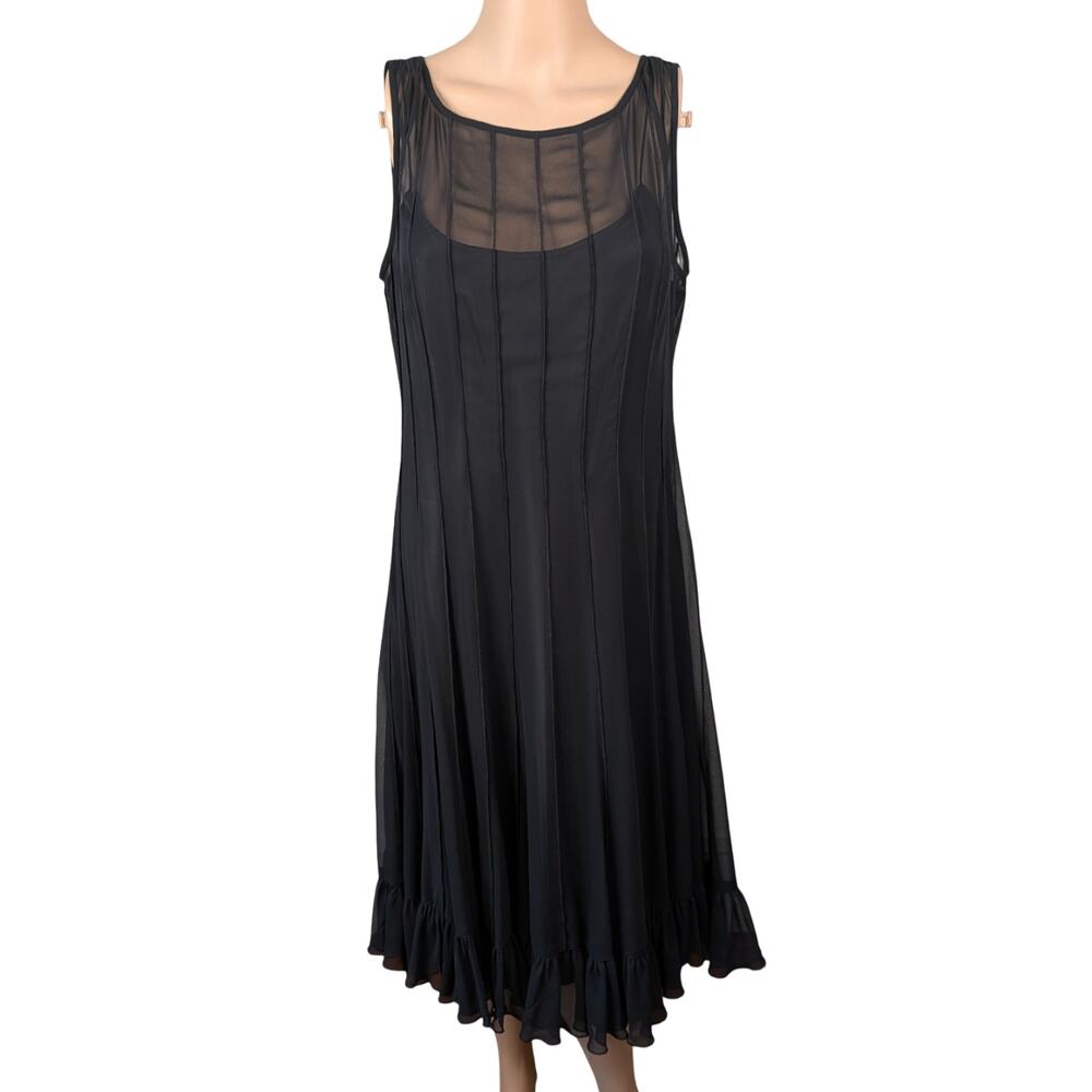 Adrianna Papell Black Chiffon Pintuck Ruffle High-Low Cocktail Dress Size 10
